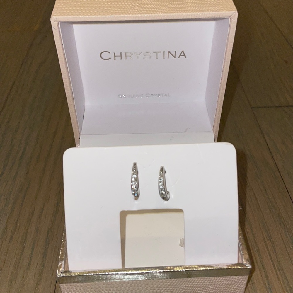 Chrystina silver half hoop earrings